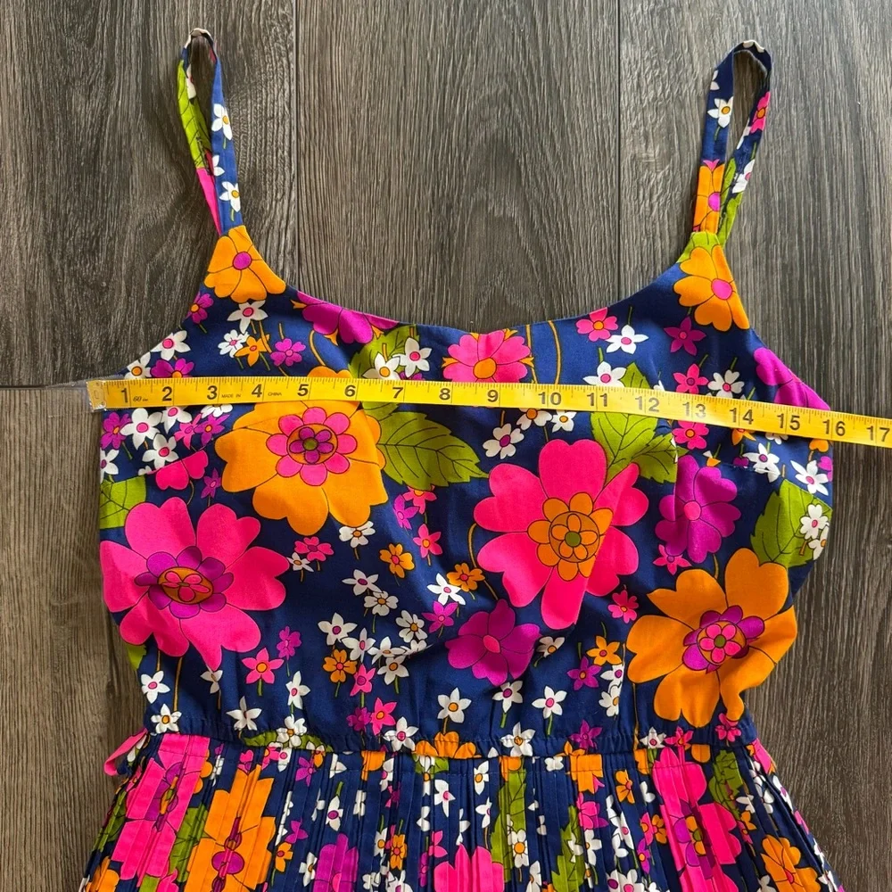 Sandcastle Vintage Floral Pleated Swim Dress Navy Pink Size 10 Retro Mod - Picture 9 of 16